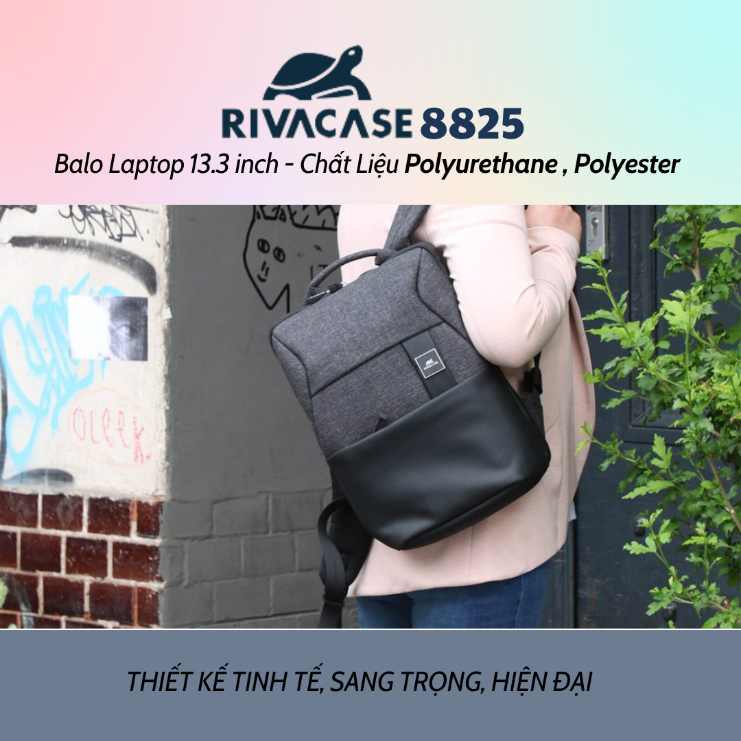 Balo Laptop Rivacase 8825 13.3 inch Chất Liệu Polyurethane , Polyester - Bảo Hành 24 Tháng - Hàng Chính Hãng