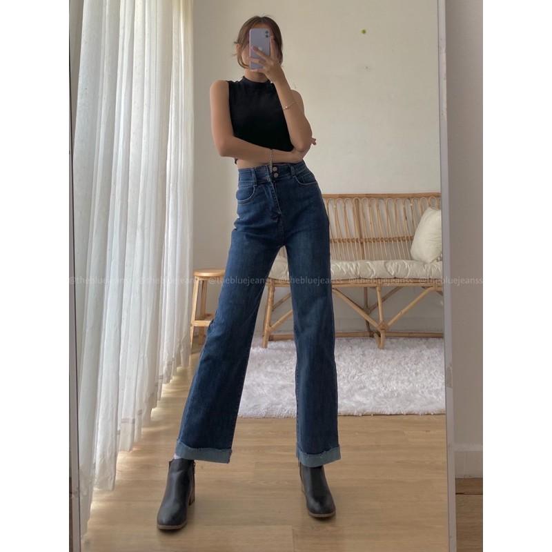 Quần Jeans Gấp Lai Vải Co Giãn