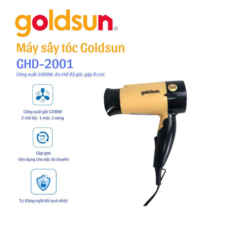 Máy sấy tóc Goldsun GHD2001 công suất 1000W siêu bền sấy mạnh nhanh khô - Hàng chính hãng Goldsun