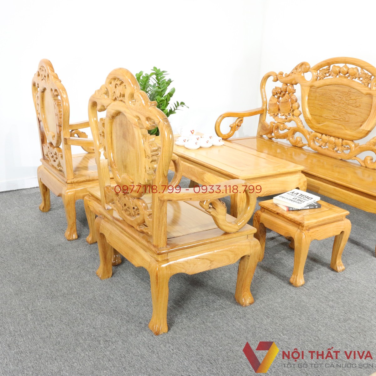 Bộ Bàn Ghế Salon Gỗ Gõ Đỏ Chuông Đào 6 Món Đẹp Hiện Đại