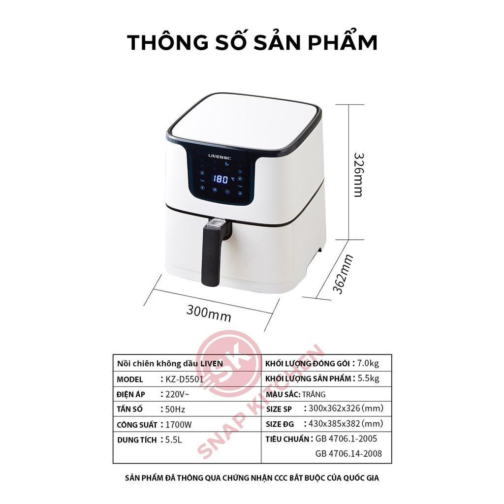 Nồi chiên không dầu Liven 5.5L công nghệ Mỹ (U.S.A) - Hàng chính hãng