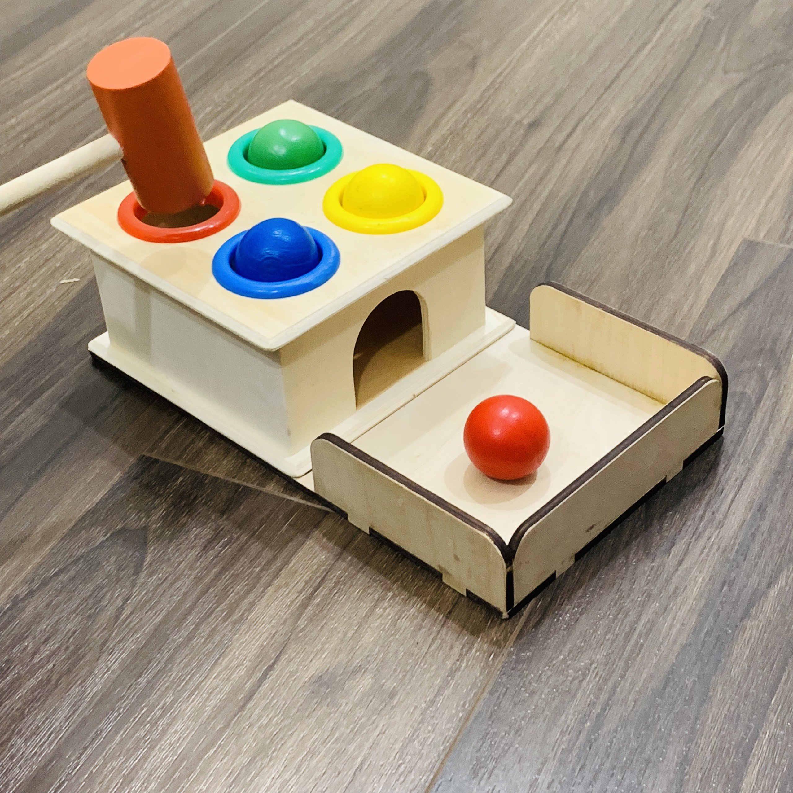 Hộp Montessori Tương Tác Màu Sắc Vận Động Và Chuyển Động Có Khay Đựng Bóng Bằng Gỗ