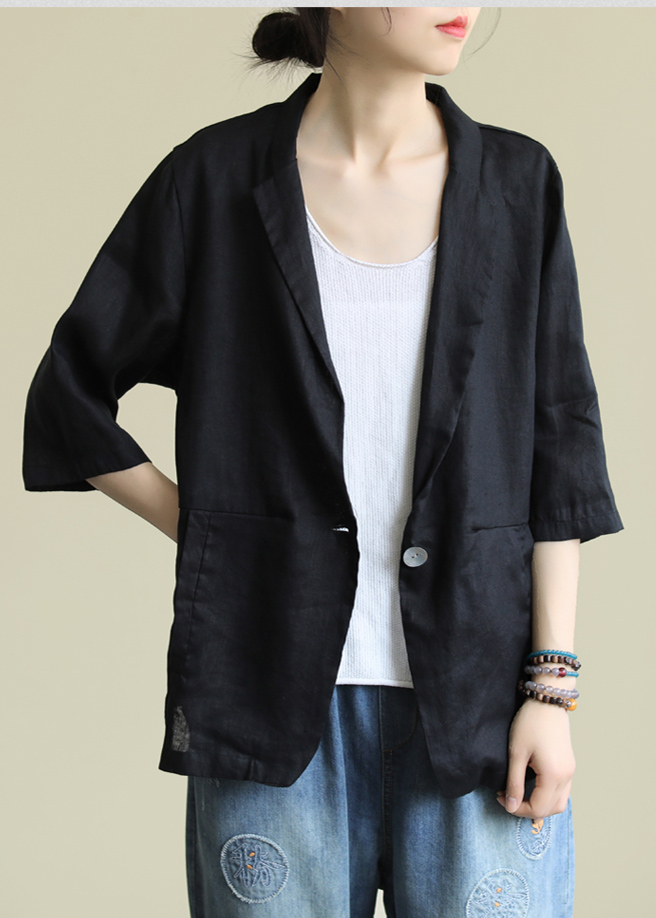Áo vest Blazer Linen nữ tay lỡ 1 lớp, thiết kế 1 khuy, chất vải linen mềm mại, thời trang phong cách Nhật Bản