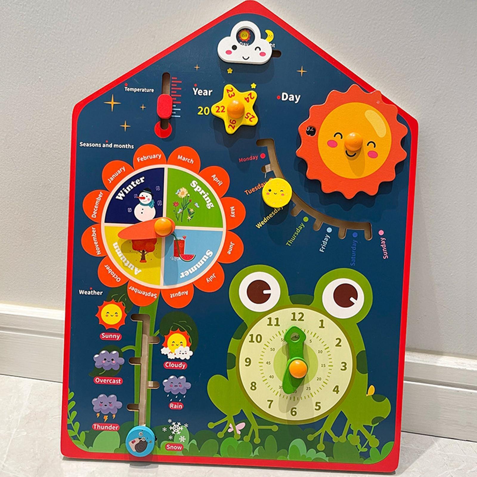 Montessori Wooden Calendar Clock Learning Educational Toy for Children