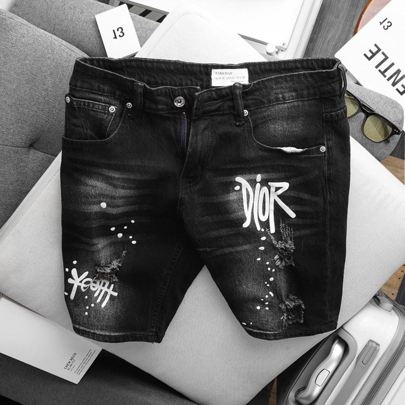 Quần short jean nam ống suông VNXK màu đen xám cotton