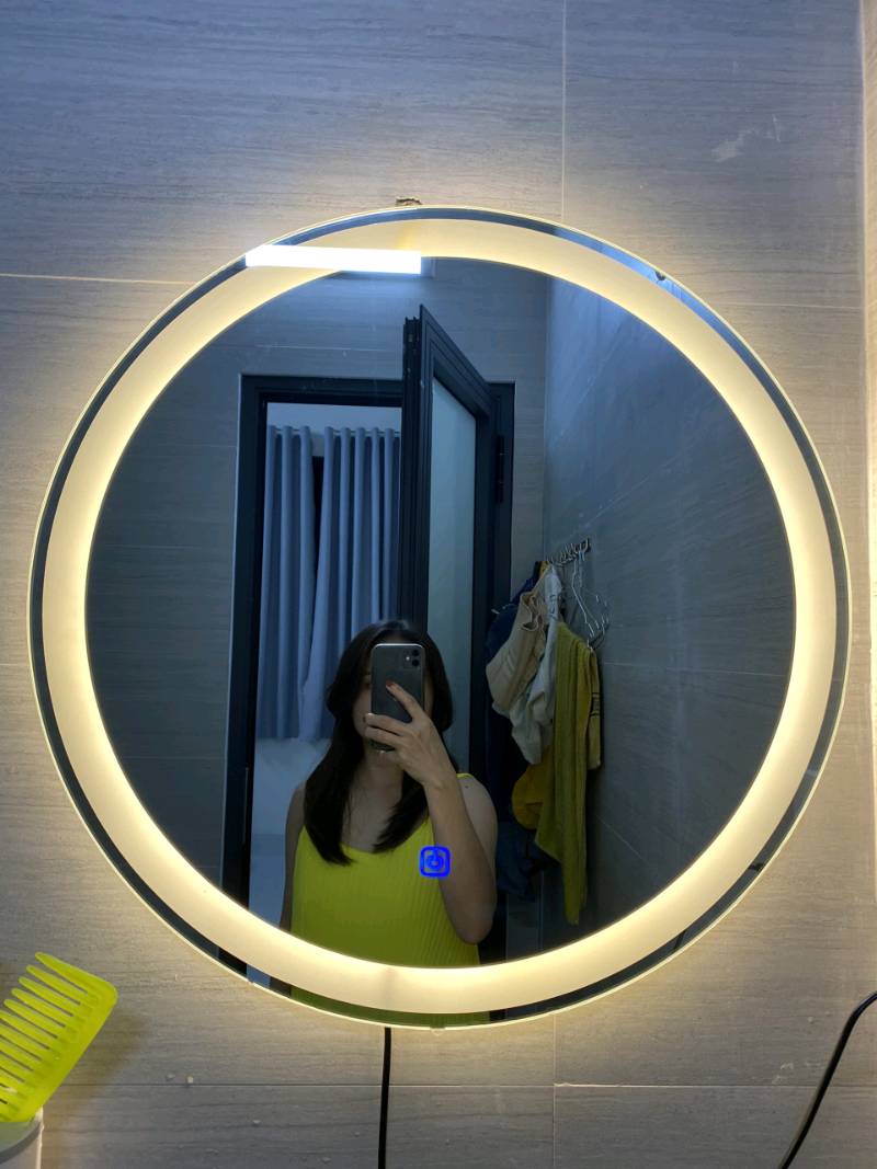 Gương tròn có đế đèn led cảm ứng gắn tường, makeup decor giá rẻ kích thước D50cm cách viền