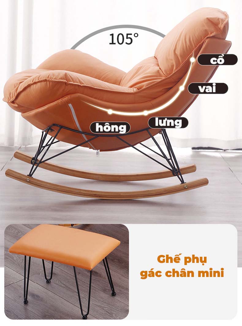 Ghế thư giãn bập bênh Tặng kèm ghế gác chân, chính hãng NIKITA, có đệm sofa tách rời