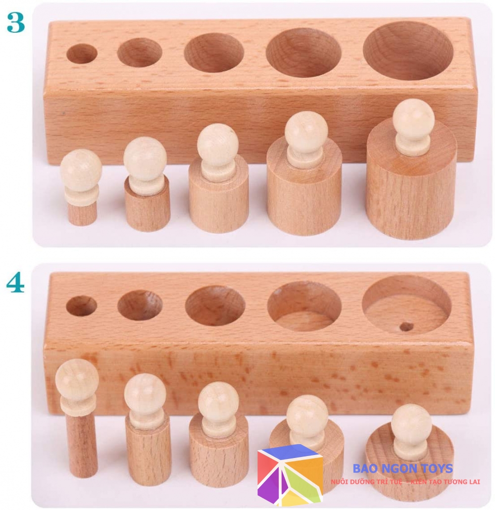 BỘ ĐỒ CHƠI GỖ THÔNG MINH SET 4 HÌNH TRỤ CÓ NÚM, ĐỒ CHƠI GỖ MONTESSORI CHO TRẺ TỪ 0 ĐẾN 3 TUỔI