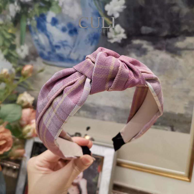 Băng đô cài tóc, Bờm cài tóc Nơ xoắn họa tiết caro xinh xắn, style Hàn Quốc cho nữ