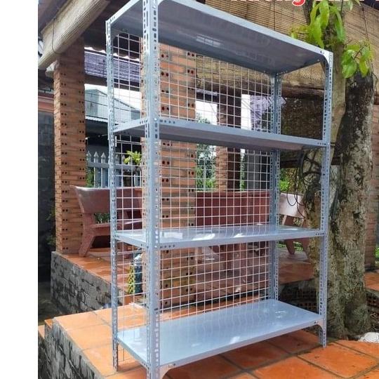 Kệ sắt v lỗ 4 tầng mâm,RỘNG 40CM X DÀI 1M x CAO 1,5M.Kệ vỉ lưới sắt ô vuông đa năng