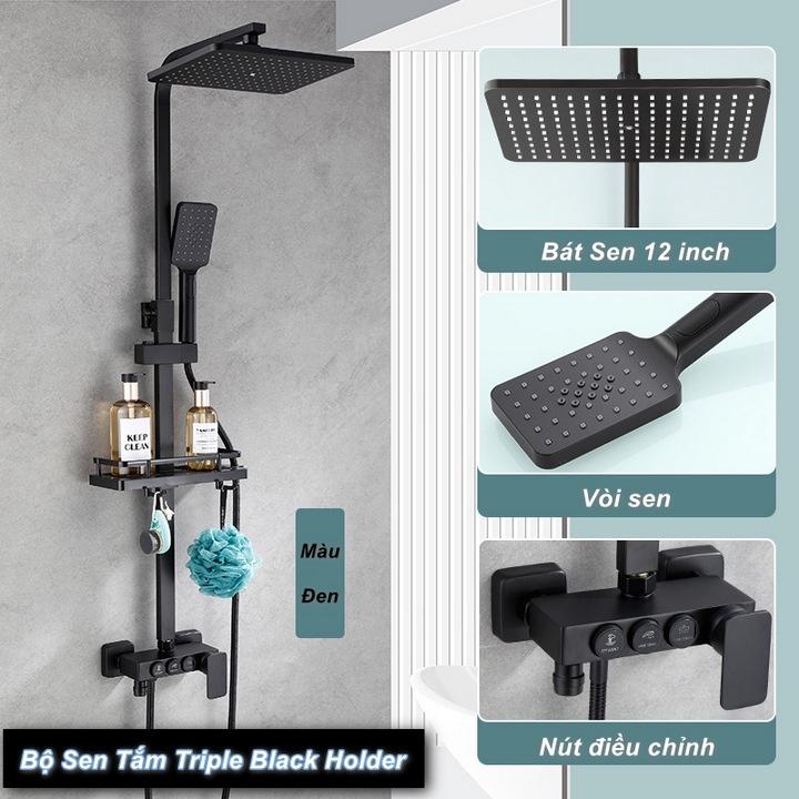 Bộ Sen Tắm Triple Black Holder - Black Cusion