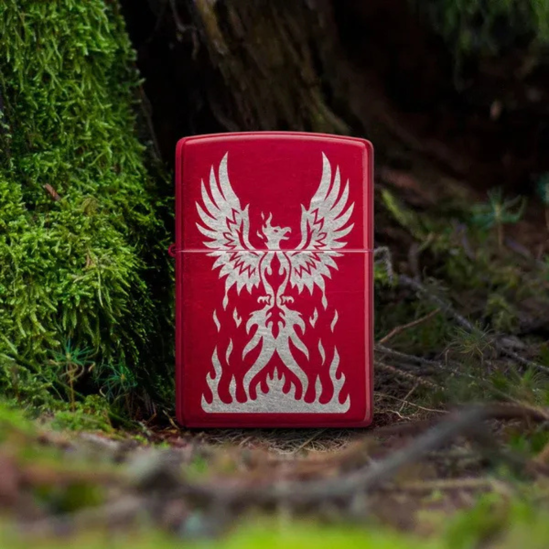 Bật lửa Zippo Phoenix Design - Hình Chim Phượng Hoàng Khắc Trên Nền Đỏ Táo Chính Hãng Mỹ, Chống Gió Cao Cấp