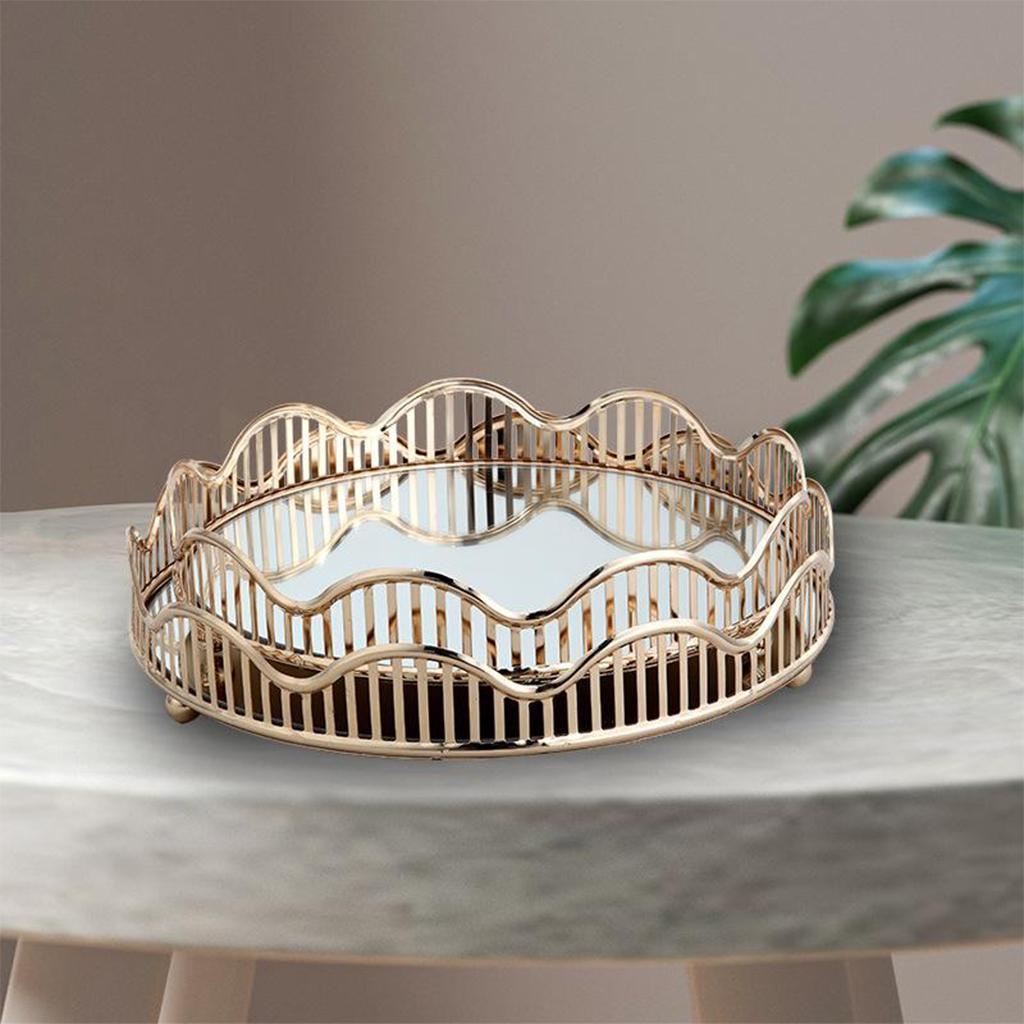 Mirrored Tray Perfume Plate Jewelry Box, Makeup Holder Bathroom Organizer