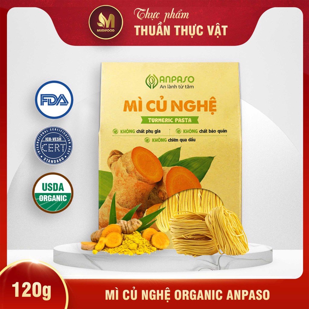 Mì Củ Nghệ Organic Gia Đình Anpaso 120g/ 300g - Cung Cấp Nhiều Vitamin, Giàu Sắt, Protein Thực Vật, Chất Xơ, Tốt Cho Sức Khỏe, Tăng Cường Hệ Miễn Dịch, Hỗ Trợ Tiêu Hóa - Người Tập Gym và Yoga, Ăn Kiêng, Ăn Chay, Giảm Cân, Eat Clean