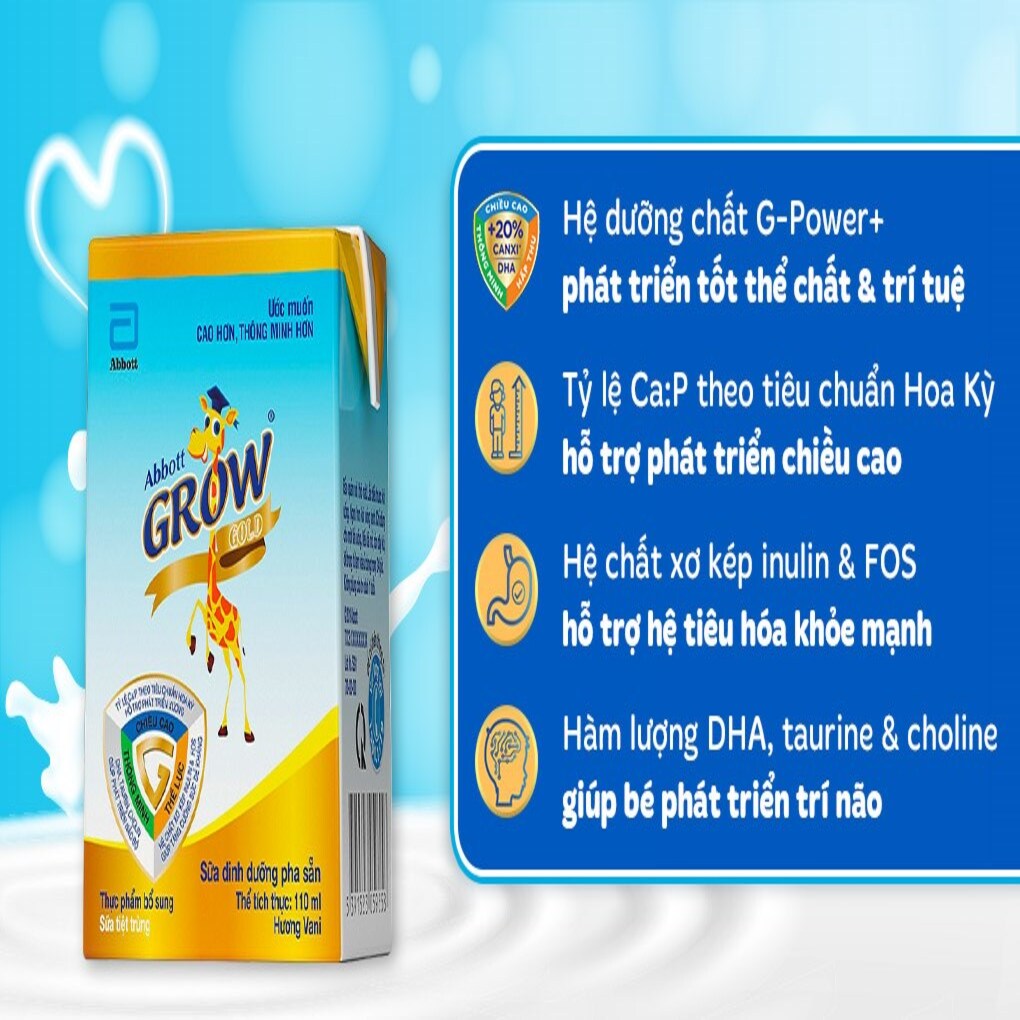 Lốc 04 Sữa Nước Nước Abbott Grow Gold 110ml