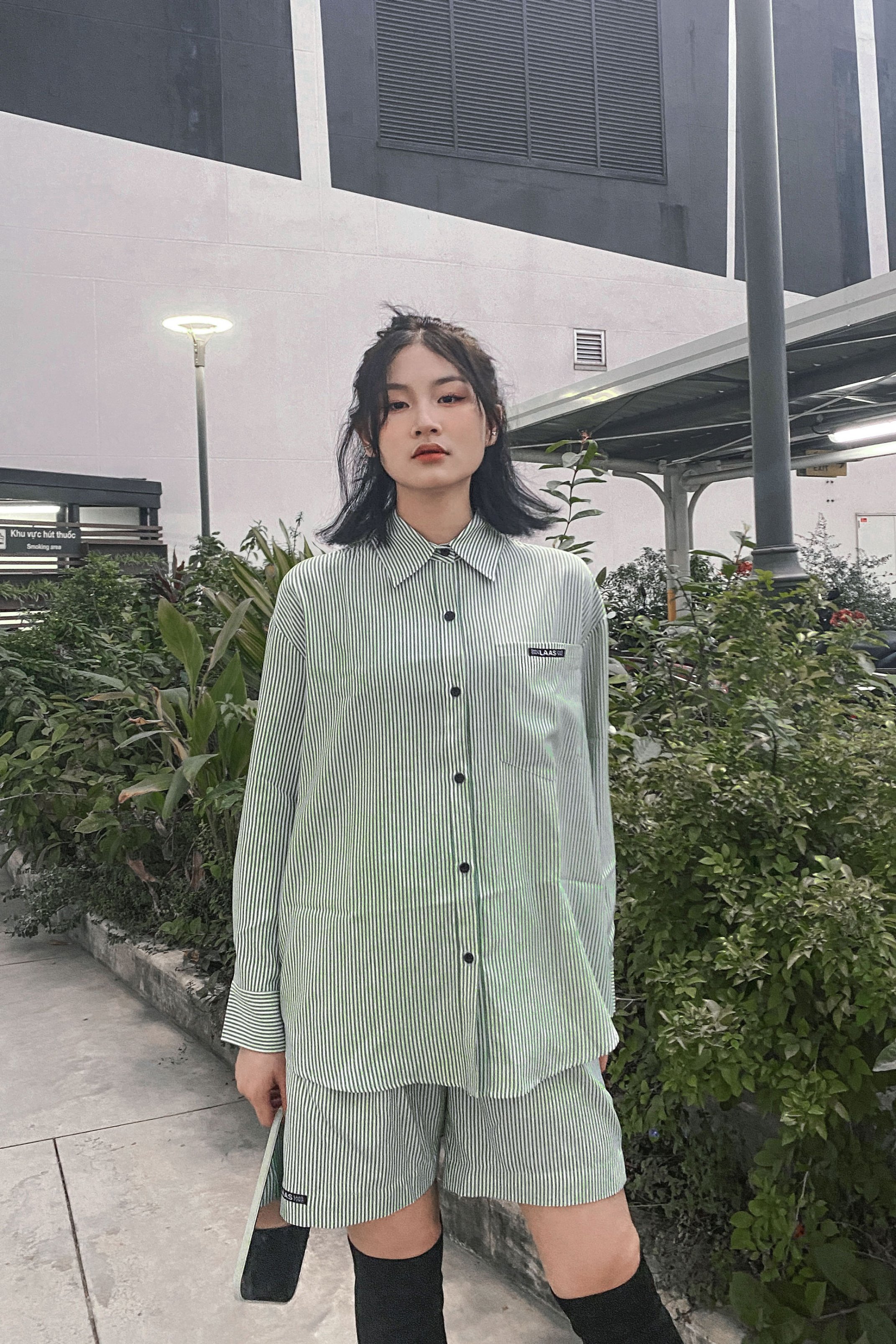 LAAS Set somi short sọc xanh cá tính năng động