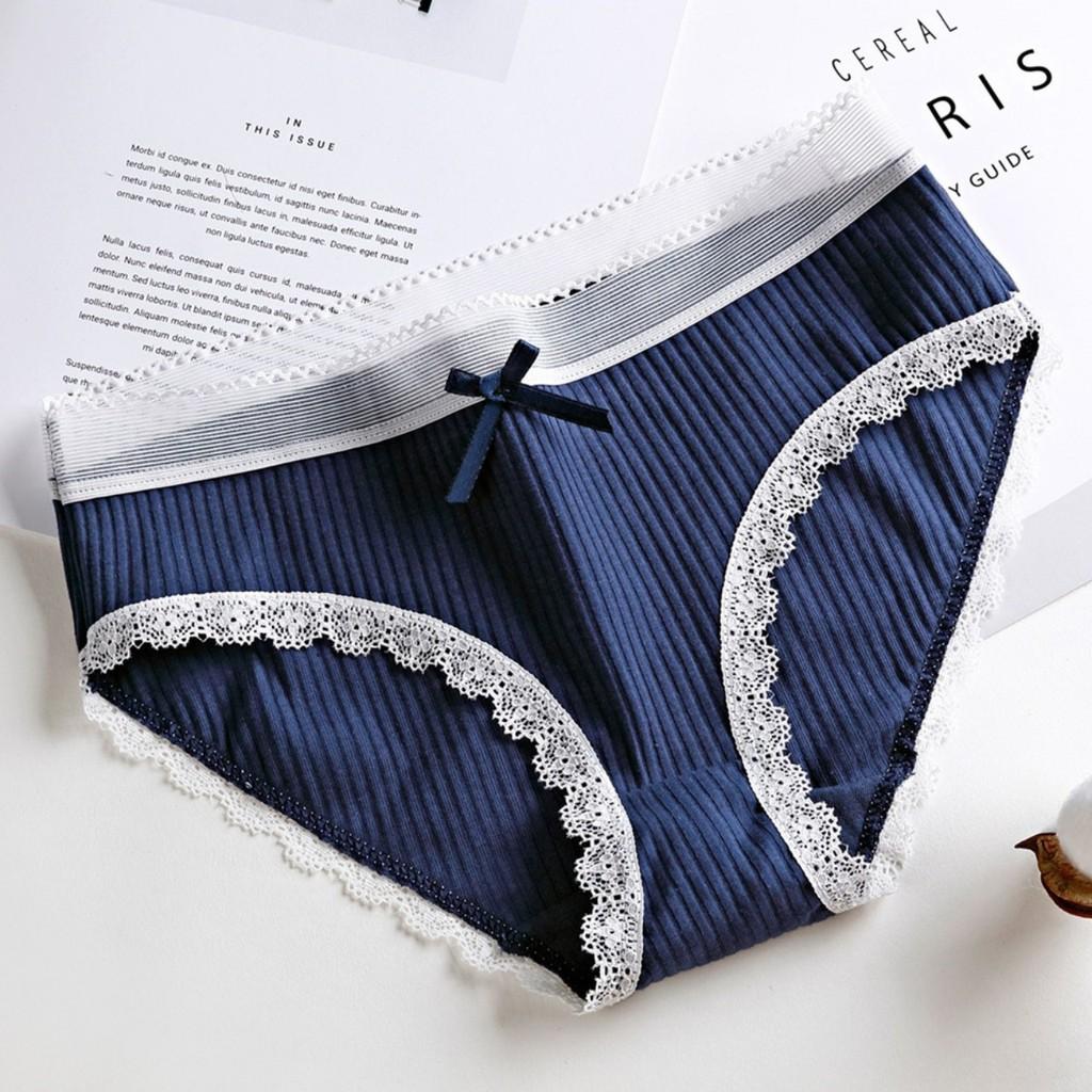 Quần lót nữ cotton gân tăm viền ren trắng dễ thương