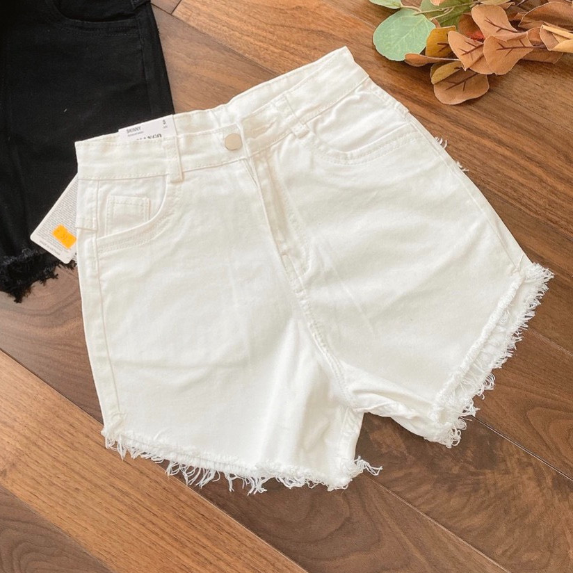 Quần Short Jean Trắng-Đen Co Dãn Lưng Cao