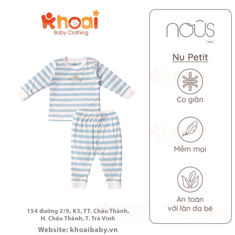 Bộ cài vai dài Nous kẻ xanh trắng - Chất liệu Nu Petit 95% cotton thiên nhiên