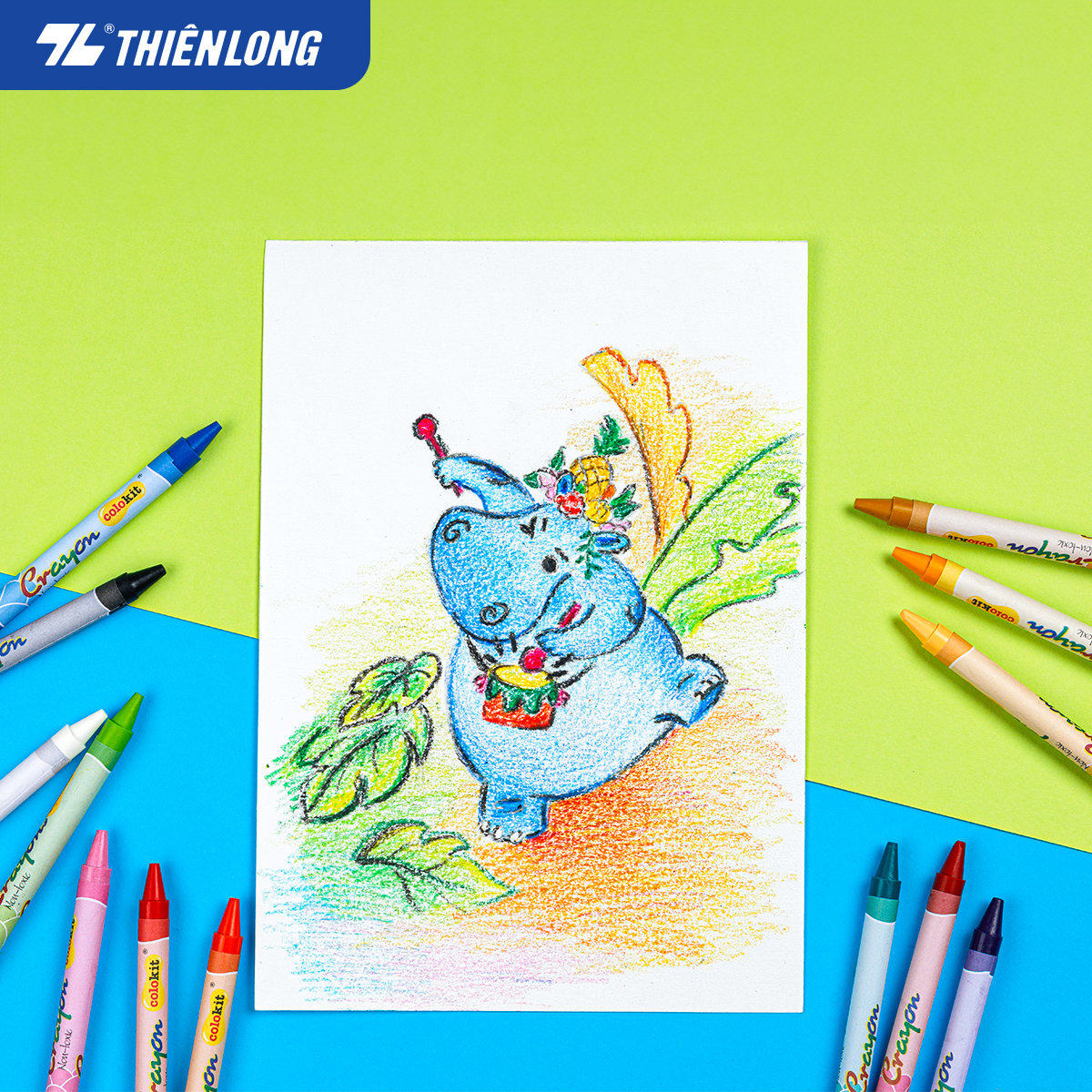 Bút sáp màu Thiên Long Colokit 16 màu mịn, ít bụi, đều màu tiêu chuẩn Châu Âu an toàn cho trẻ em tô màu, vẽ tranh CR-C08