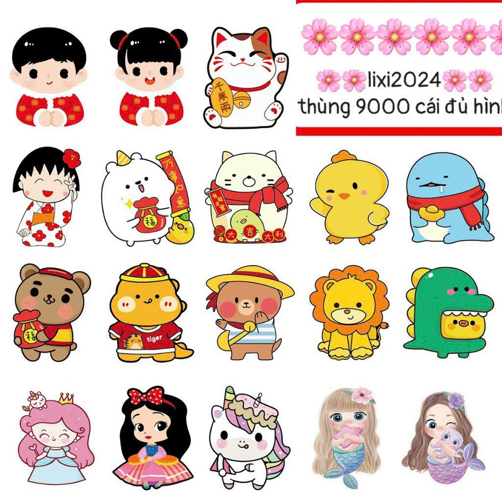 Combo 10 Lì xì chibi tết 2024 phản quang