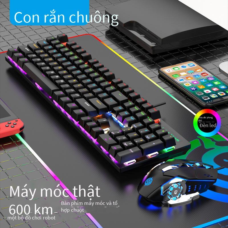 Phong cách mới nhất thương mại điện tử trục xanh bàn phím cơ USB có dây phát sáng bàn phím máy tính trò chơi bộ chuột CF ăn gà LOL