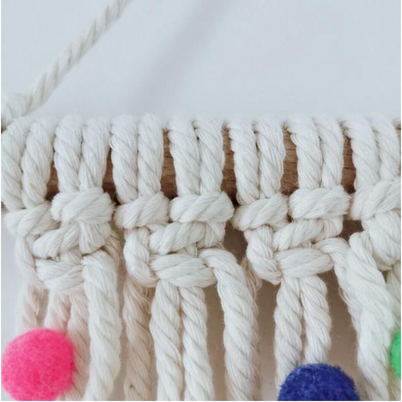 Macrame phong cách boho gắn quả bông pompom mềm mịn