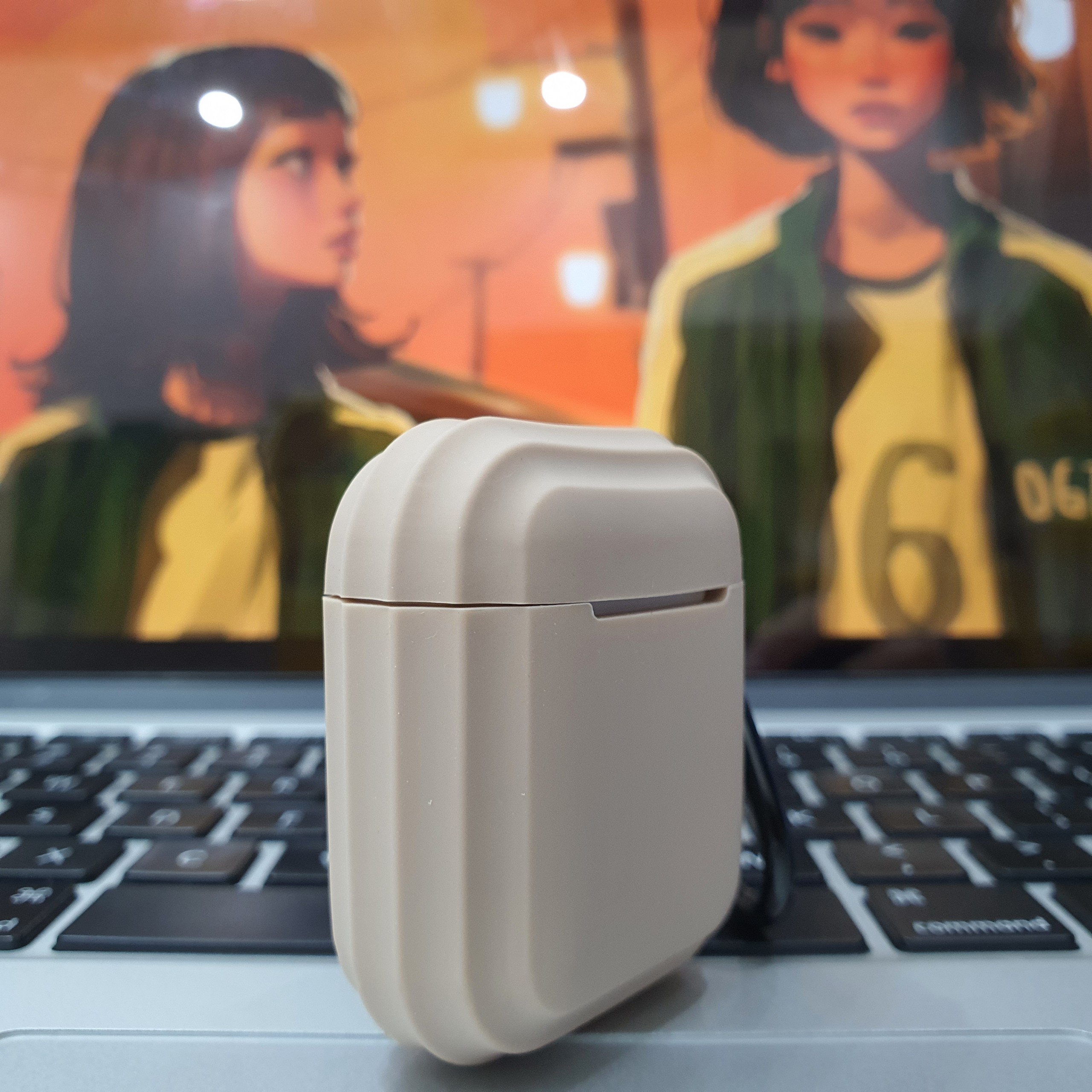 Case Ốp Dành Cho Airpods 1/2 - Màu Nâu Đậm Và Màu Xám Trơn Chia Cấp