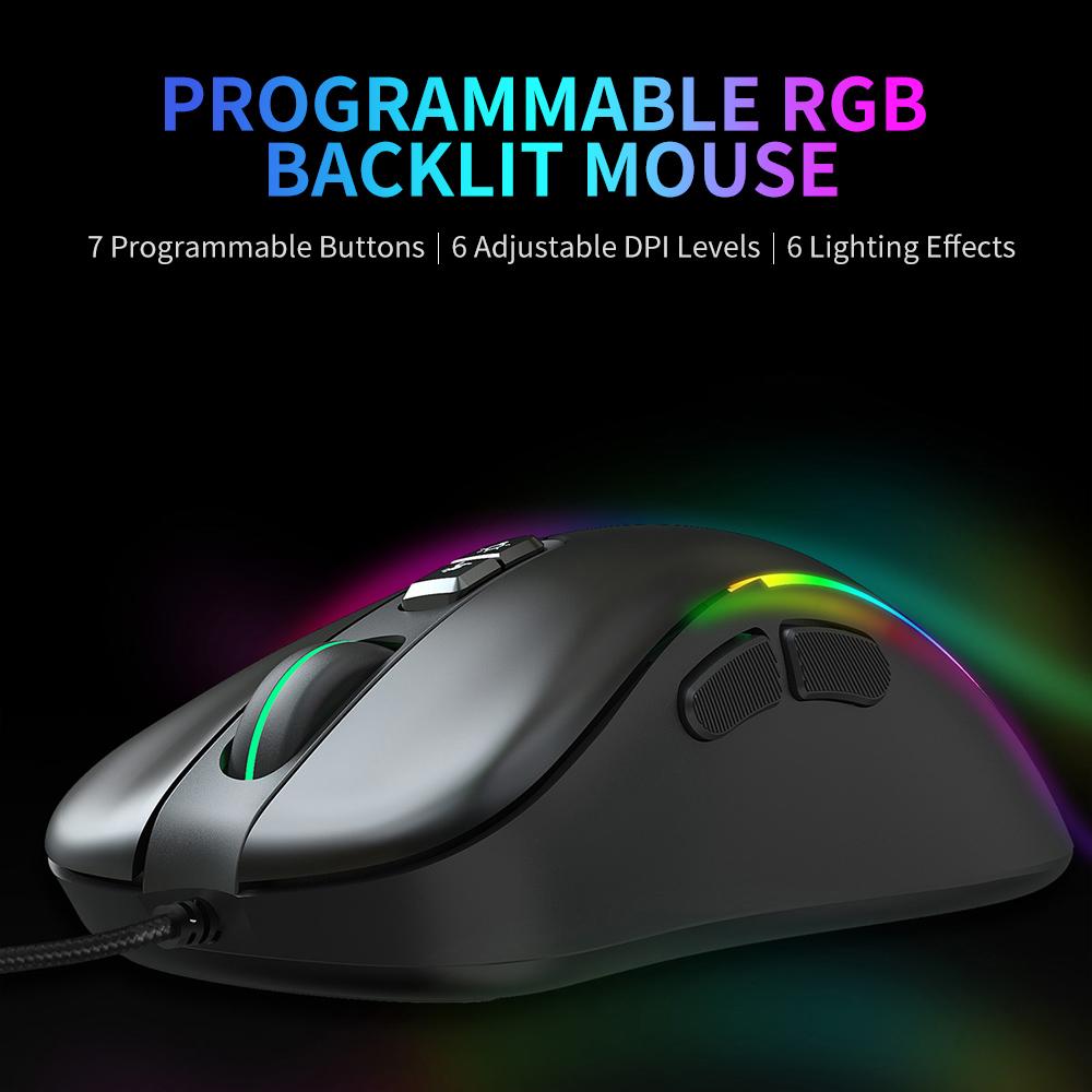 HXSJ Wired Keyboard Mouse Combo L300 RGB Backlit Keyboard + J300 6400DPI Programmable RGB Backlit Mouse