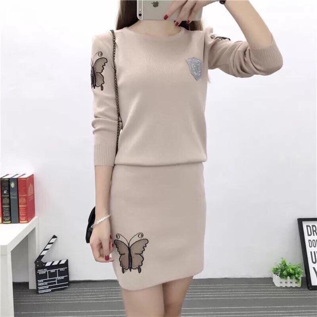 Set len thêu hoạ tiết bướm thời trang
