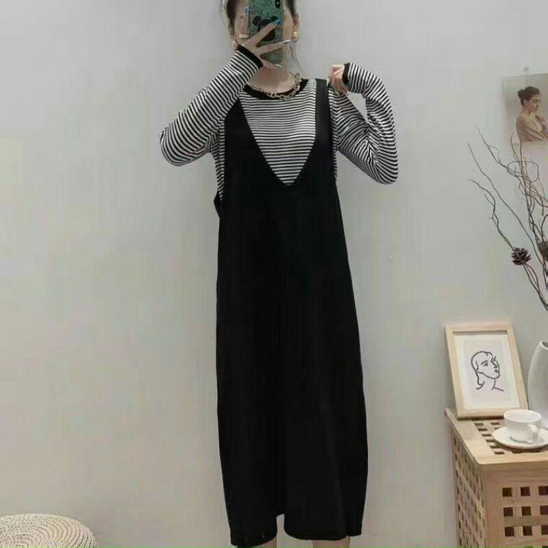 Váy Bầu Mùa Đông Chất Len Sét Cặp Rời Dáng Dài