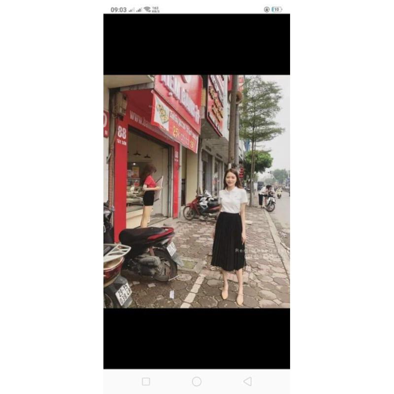 Chân Váy Xếp Ly Dáng Dài Cạp Chữ