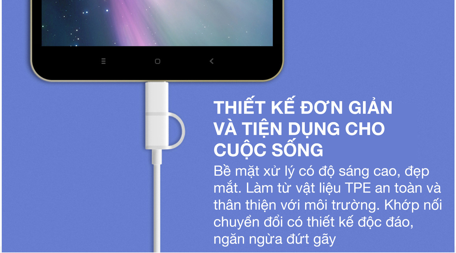 Dây Sạc Đa Năng 2 Trong 1  xiaomi 2 in 1 USB Type-C và Micro USB (1m) - Hàng Chính Hãng