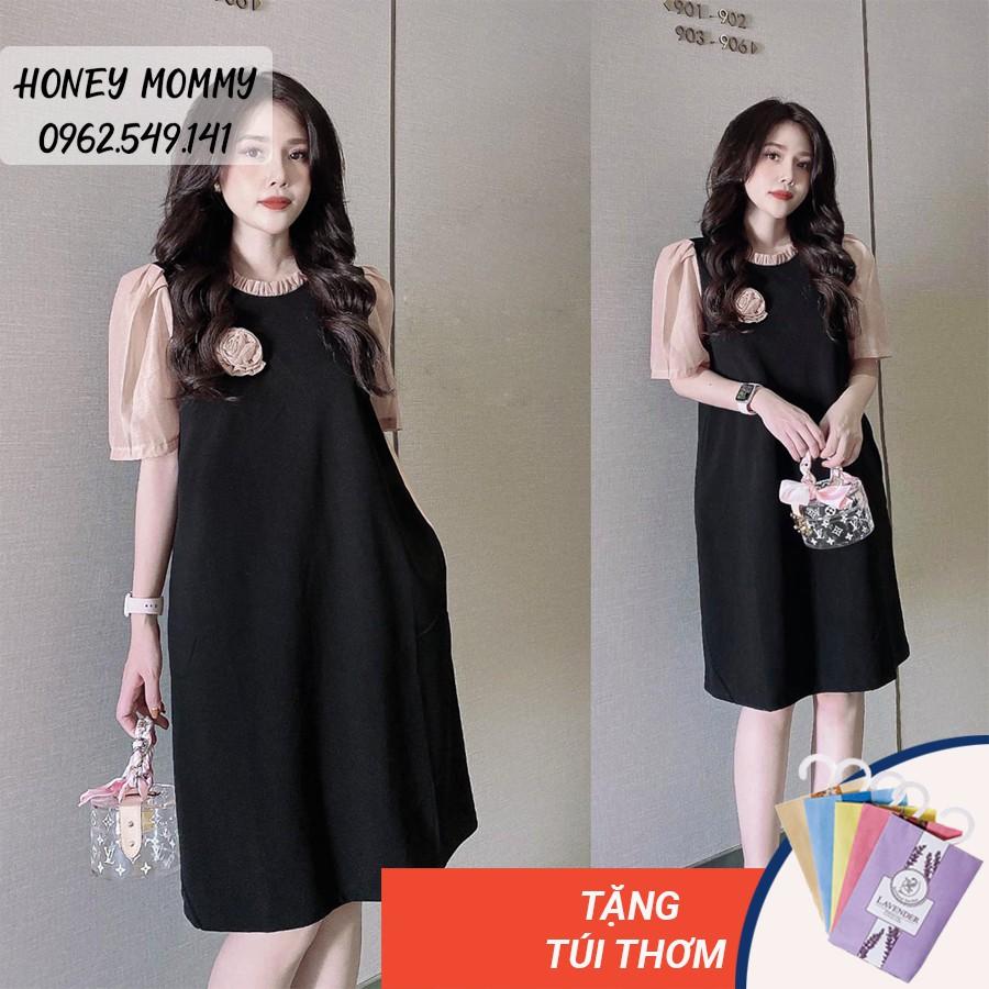 Váy Bầu Hè Công Sở Tay Voan Đính Hoa Ngực Sang Chảnh HD2610 Honey Mommy Đầm Bầu Công Sở Hè