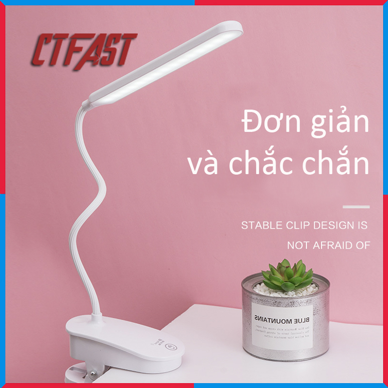 Đèn bàn học chống cận dạng kẹp, đèn bàn học, đèn làm việc LED USB di động CTFAST 03 - Đèn đọc sách thông minh bảo vệ mắt, cảm ứng điều khiển,tích điện sạc USB pin 2000 mAh, thiết kế uốn cong chiếu sáng đa hướng