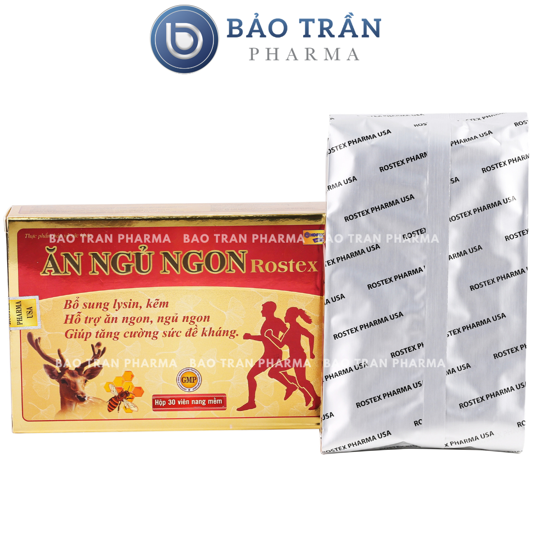 Viên Ăn Ngủ Ngon Rostex bổ sung omega 3, lysin, kẽm zinc giảm mất ngủ, ăn ngon, ngủ ngon, tăng cường sức khỏe- Chai 60 v