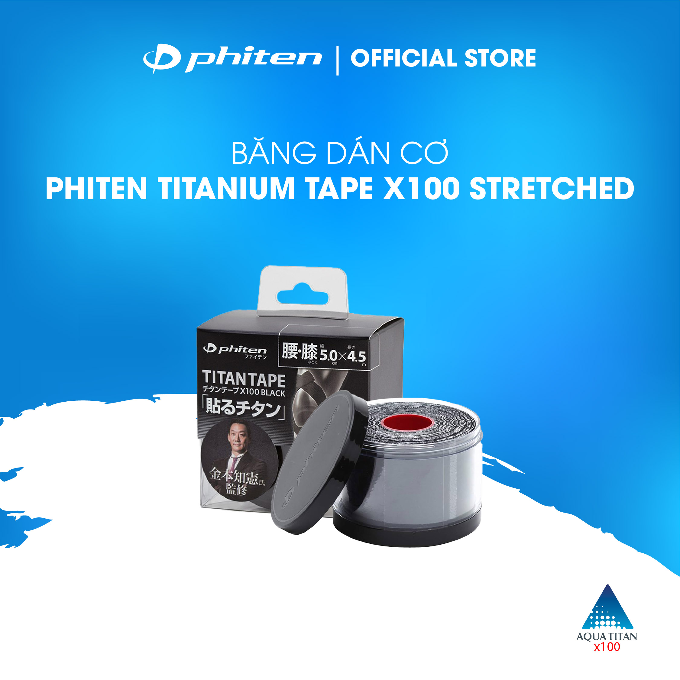 Băng dán cơ giảm đau X100 Phiten titanium tape x100 stretched PU752029