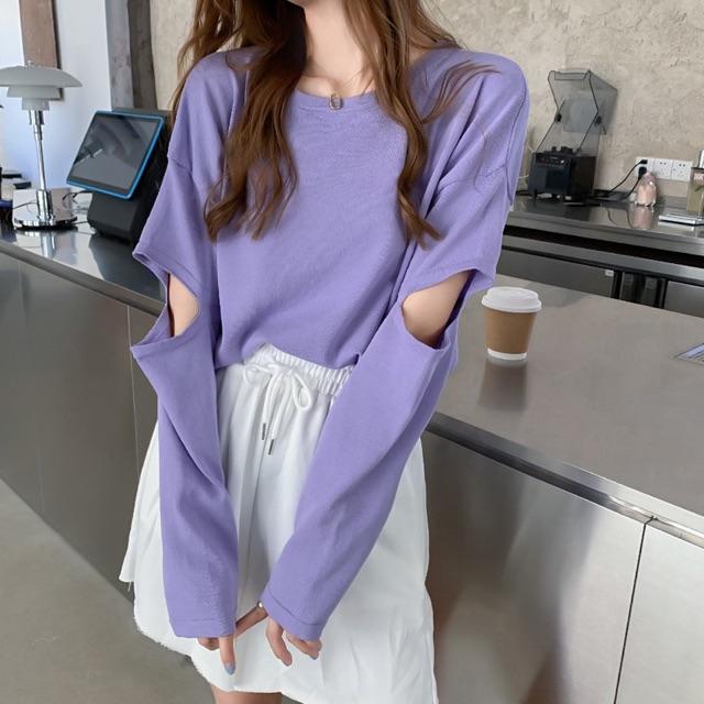 Áo len gân croptop cut-out tay cá tính mẫu thu đông 2020