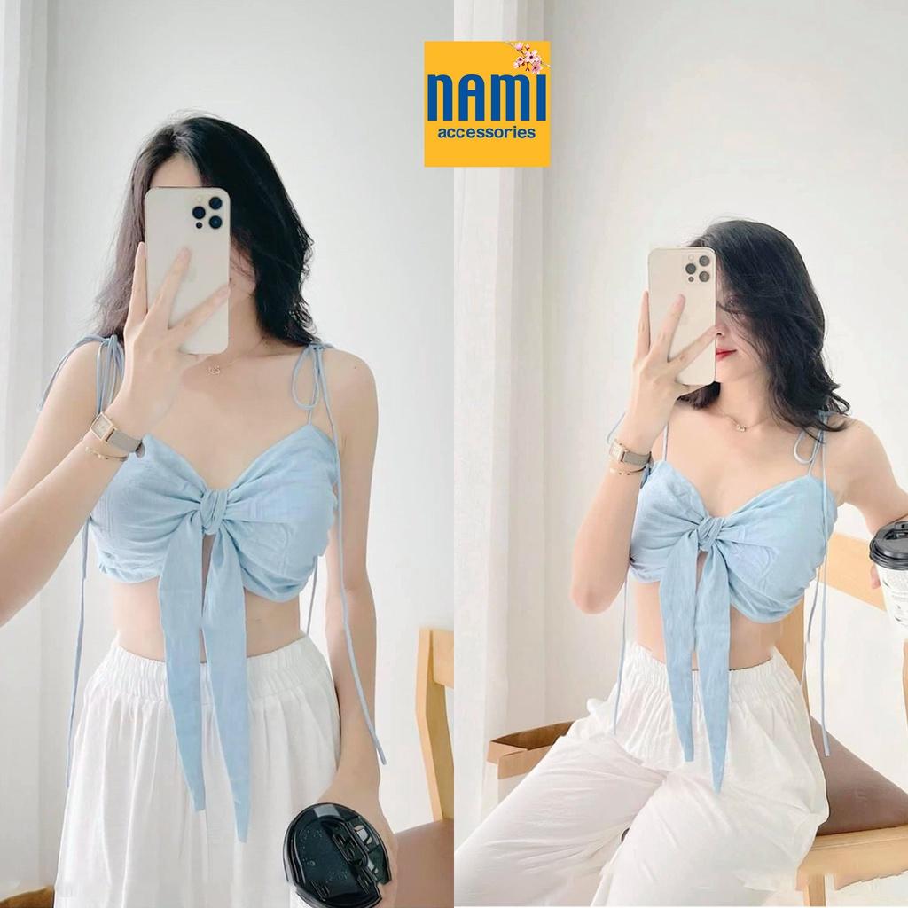 SET ÁO CÚP NGỰC CỘT NƠ KÈM QUẦN SUÔNG CHUN ĐI BIỂN CỰC XINH BAO LUNG LINH XINH XẮN - QANU413