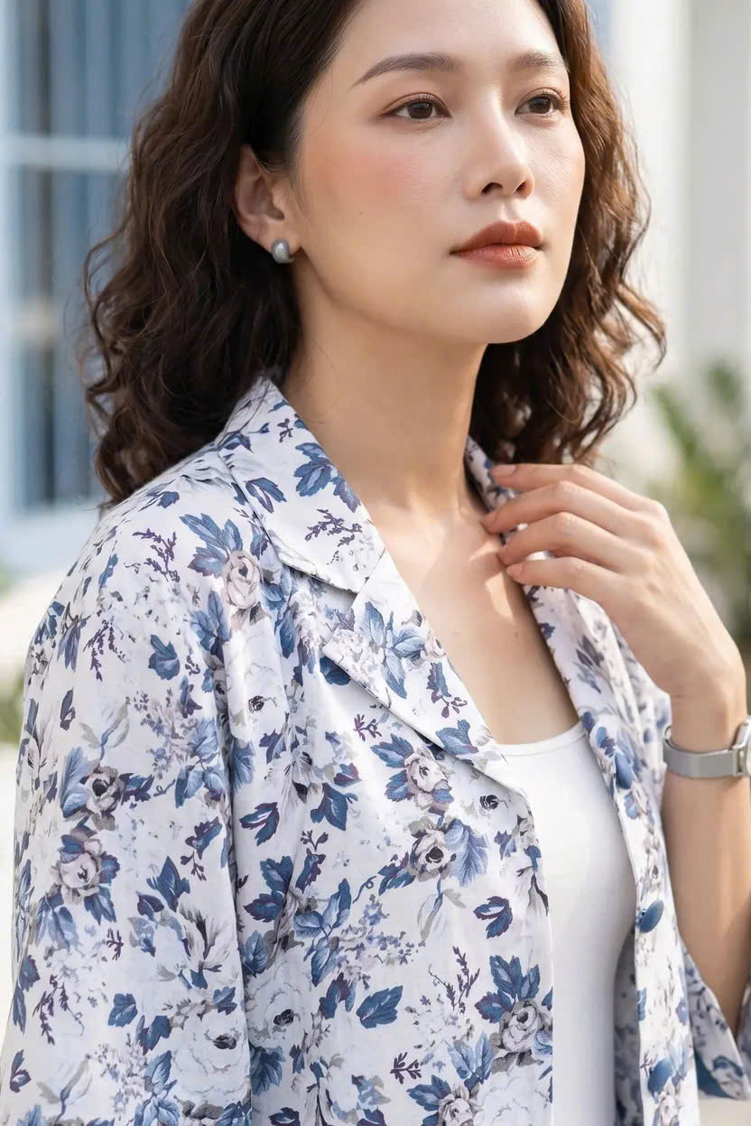 Áo Kiểu Vintage Cổ Ve Linen Hoa Mẫu Đơn Top252 Thời trang Hity