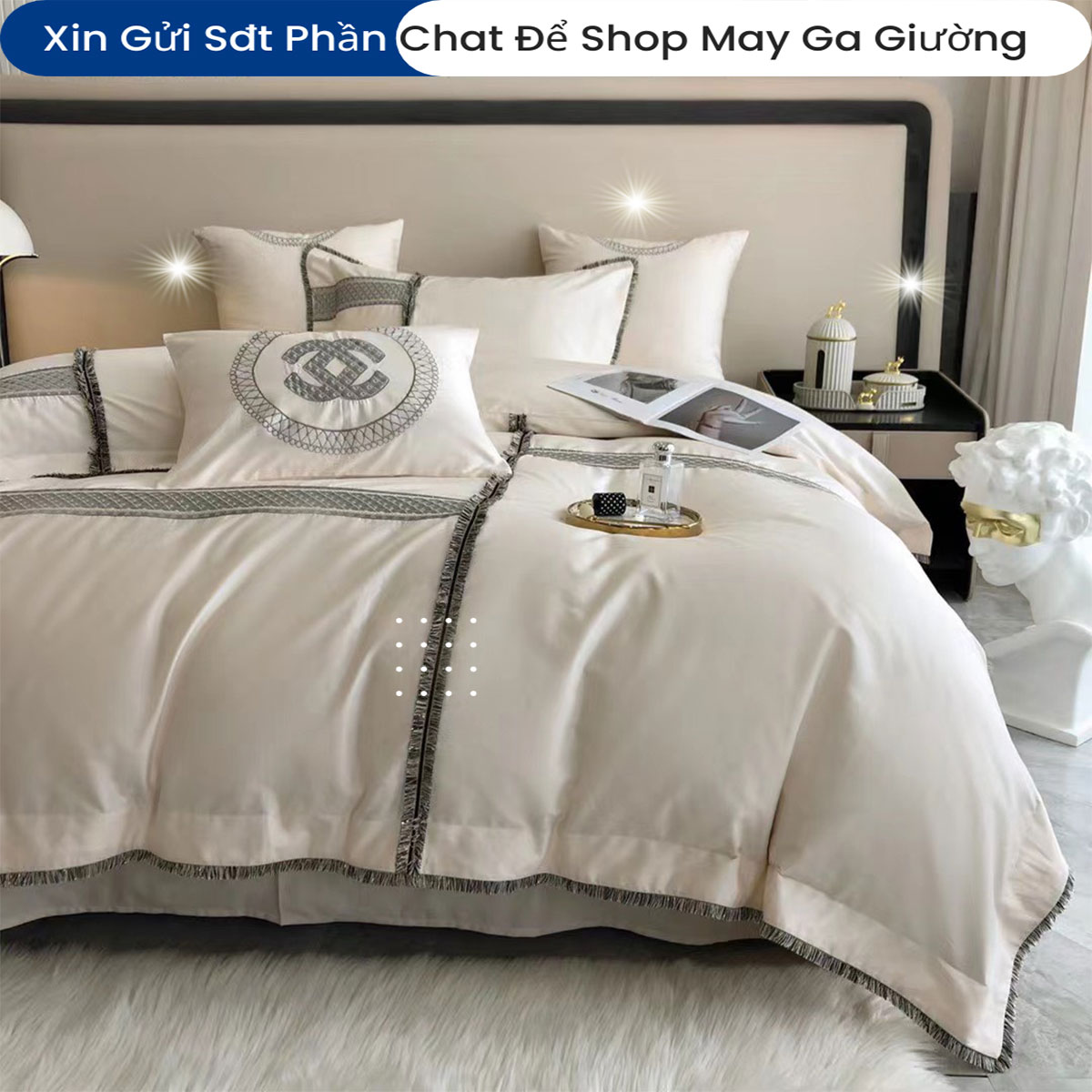 Bộ Chăn Ga Gối Đệm Lụa Tencel 120s 5 Món ANNA NGUYÊN Cao Cấp Chăn Chần Bông Lụa Mềm