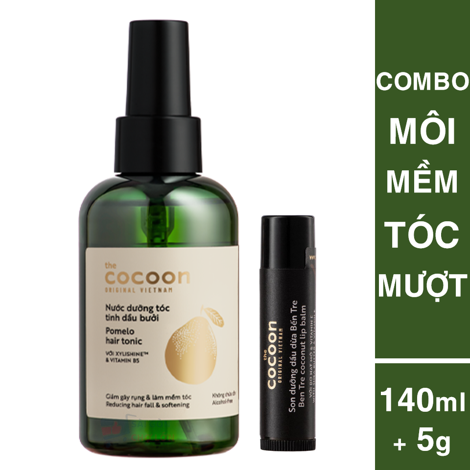 Combo nước xịt dưỡng bưởi Pomelo cocoon 140ml + Son dưỡng môi dầu dừa Bến Tre the cocoon 5g