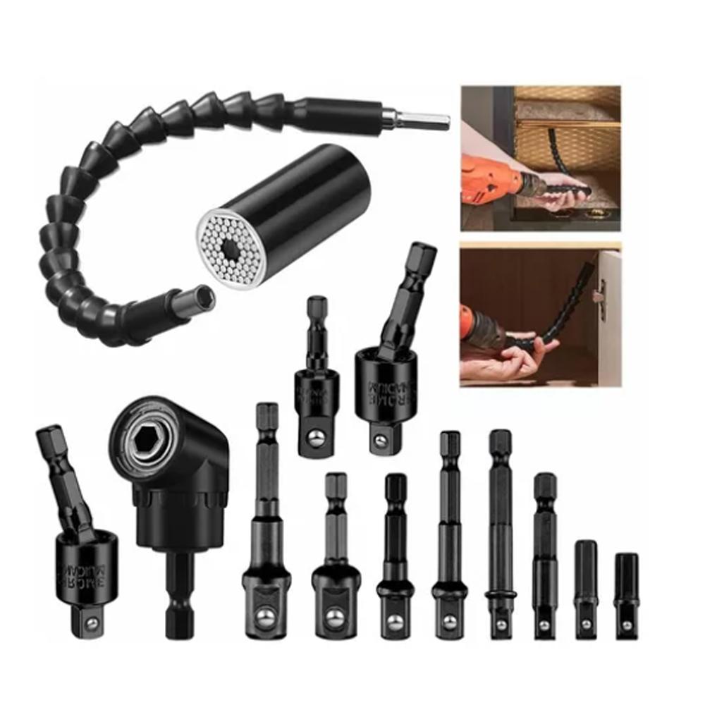 14PCS Flexible Drill Bit Extension Set with 105° Angle Drill Bit Extension & Universal Socket Adapter & Socket Grip