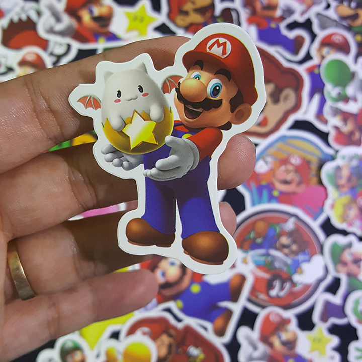 Bộ Sticker dán cao cấp chủ đề SUPER MARIO - Dùng dán Xe, dán mũ bảo hiểm, dán Laptop...