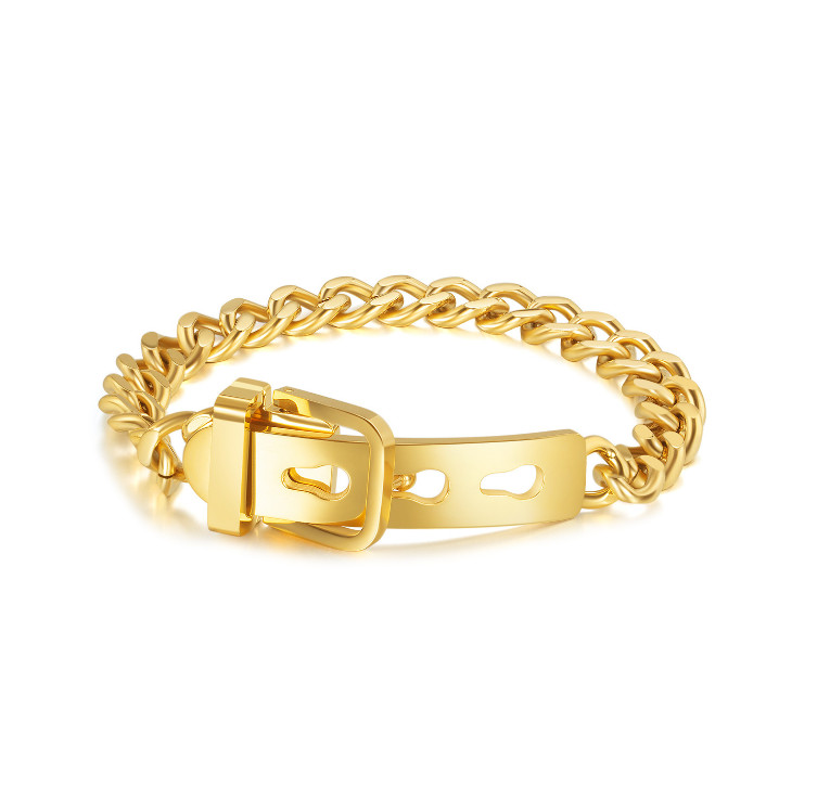 Lắc Tay Nam Nữ Unisex Dây Xích Mặt Khóa Thắt Lưng Titan Ko Đen TT 4257