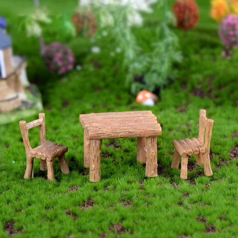 Mô hình bàn ghế công viên trang trí sân vườn, sen đá, mô hình tiểu cảnh