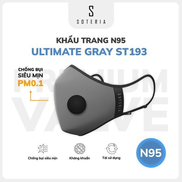 Khẩu trang thời trang Soteria Ultimate Gray ST193 - N95 lọc hơn 99% bụi mịn 0.1 micro