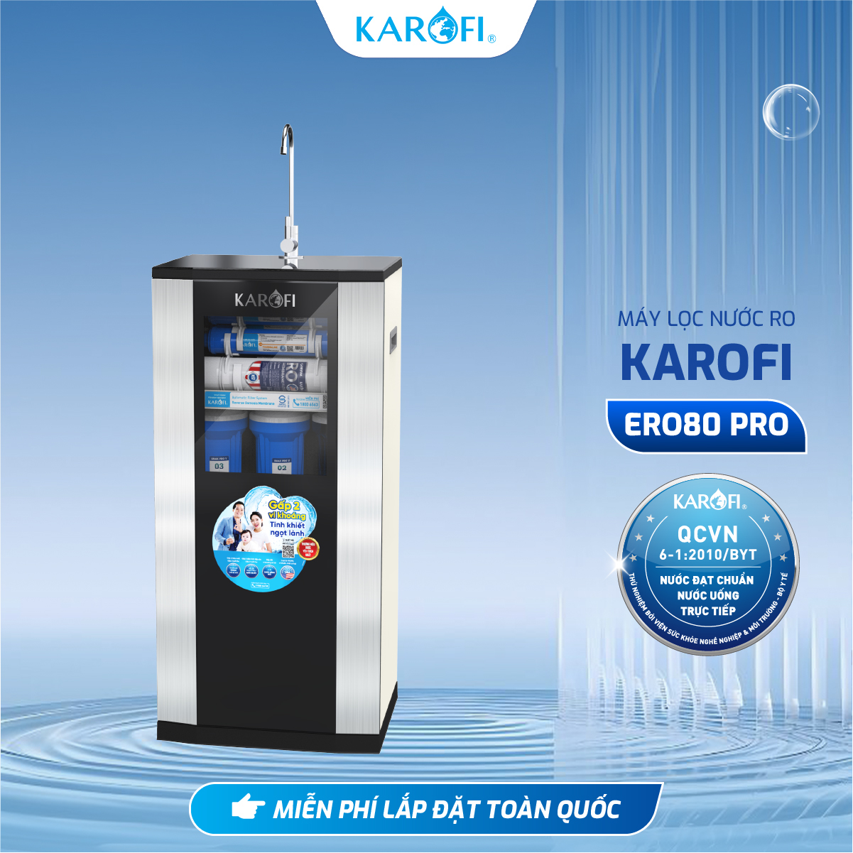 [TẶNG BỘ LÕI] Máy lọc nước RO Mỹ 10 lõi Karofi ERO80 Pro - Lõi lọc Smax Pro V - Lắp đặt miễn phí - Bảo hành 3 năm - Hàng Chính Hãng