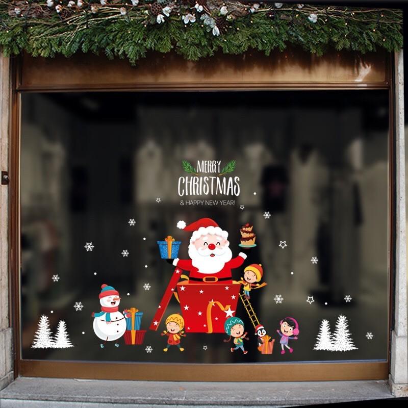 Decal trang trí Noel - Ông già Noel hộp qà đỏ