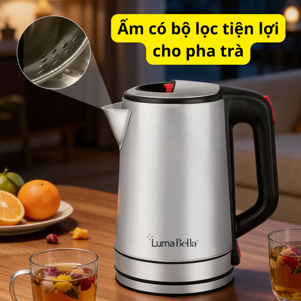 Ấm đun nước siêu tốc INOX304 Lumabella B-3013 dung tích lớn 2.3L, công suất cao 1500W, hâm nước pha sữa nhanh chóng, dễ sử dụng, vô cùng tiện lợi - DELIYA - HÀNG CHÍNH HÃNG